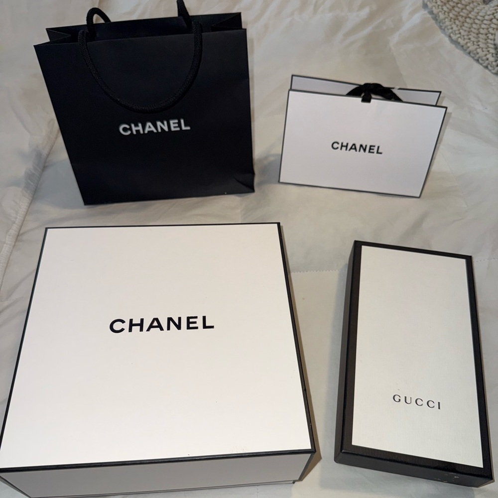 Chanel and Gucci  box and bag bundle
